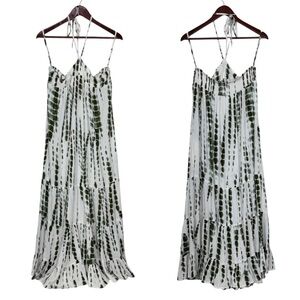 Earthbound Trading Off White & Green Tie Dye Halter Maxi Dress Size Medium